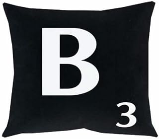 Dekorativt alfabet B svart kuddöverdrag bokstav B scrabble örngott för soffa lekrum sovrum personlig initial barn/barn lärande gåva – 45 x 45 cm/18 x 18 tum