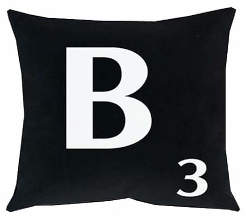 Cushioncovershop B-Black A To Z - Alphabet White Cushion Cover Personalised Initial Kids/Children Learning Gift Letters Scrabble Throw Pillow Case - 18X18" / 45X45cm