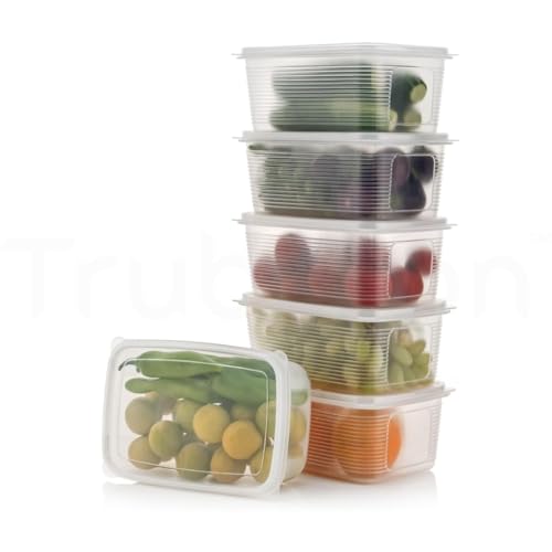 Image of PureChill Set of 6 Fridge Storage Containers 1800ml BPA Free Food Grade Plastic Stackable Transparent Boxes Freezer Safe for Vegetables Fruits Snacks Kitchen Made in India