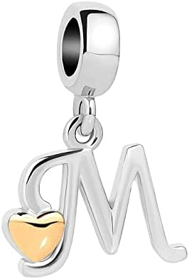 KunBead Jewelry Letter A-Z Initial Alphabet Gold Tone Heart Love Birthday Dangle Charms Compatible with Pandora Bracelets Necklaces for Women Girls