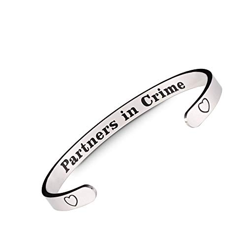 GenericJINCHENGYU Friendship Bracelet | Stainless Steel Bangle Bracelets for Women | Personalized Gifts for Her Engraved Partners in Crime Wrapped in Black Jewelry Gift Box