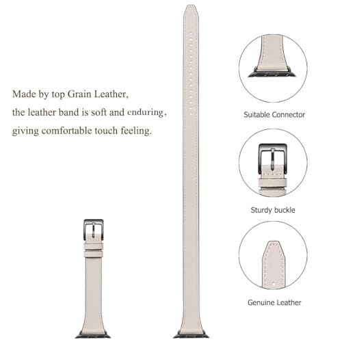 Slim Genuine Leather Thin Bands for Apple Watch Band for Women Men Dressy by Bestig - Used condition - Image 3