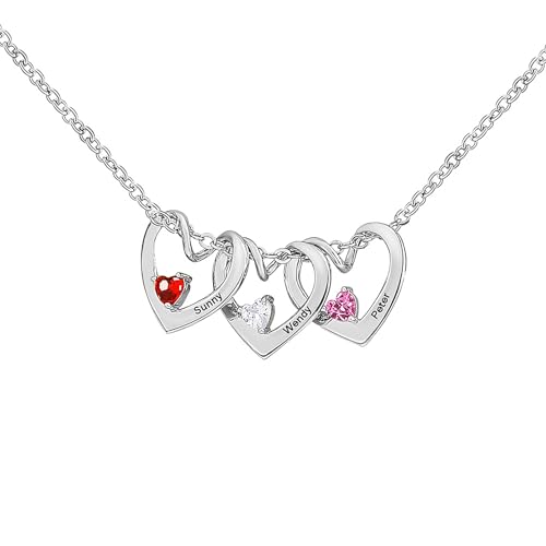 MissNaNa Mom Gift Personalized Mother Necklace with 1-6 Birthstones & Engraved Names Custom Family Necklace Heart Name Necklaces for Mother's Day
