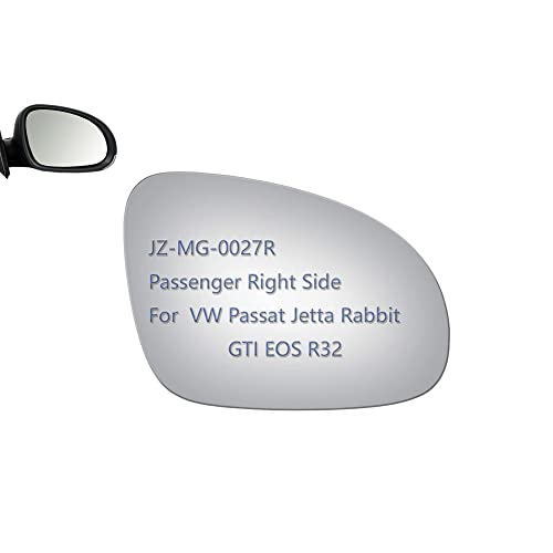 JZSUPER Side Mirror Glass fit for Volkswagen VW Passat Jetta Rabbit GTI Eos R32, Passenger Right Side RH Replacement Rearview Convex Glass, Non Heated Including Adhesive