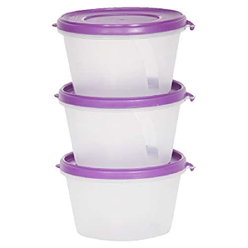 Image of Cutting EDGE Nesterware 750ml Stackable Food Container (Set of 3, Purple) | BPA-free plastic, stackable design, leak-proof, kitchen storage, pantry, fridge, meal prep, reusable, travel use