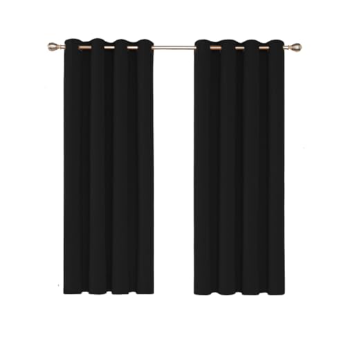Ev Dekor® EVCRTN01 Thermal Blackout Curtains for Bedroom, Offices, Hotels Windows 90"(228cm) Wide X 54"(137cm) Long, Black - 2 Panels with Tie Backs