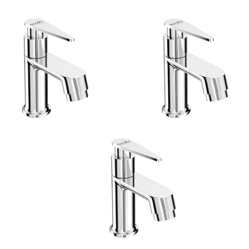 Image of GLOXY Premium Deck Mount Pillar Tap Combo Pack of 3 - Chrome Finish Bathroom & Kitchen Wash Basin Faucet with Nano Lever for Wash Basin, Kitchen Sink & Garden - 10 Years Warranty