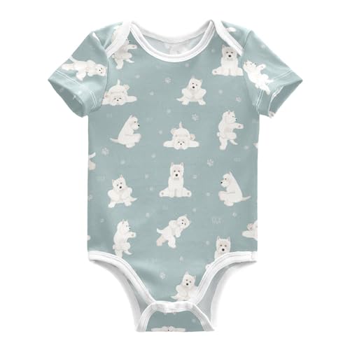 Wusikd White Terrier Unisex Baby Bodysuit Cotton West Highland Baby Short Sleeve Clothes 3 Months for Boys Girls