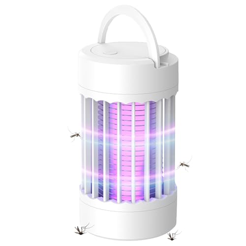 Bug Zapper USB rechargeable Electric Mosquito Fly Zappers Insect Attractant Trap Bug Zapper Light Hangable Mosquito Lamp for Home Indoor Outdoor Patio (White)