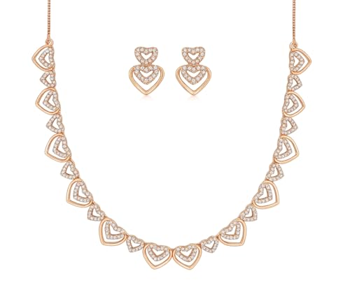 Image of Nilu's Collection Rose Gold Plated | American Diamond Stone Studded | Anti Tarnish Jewellery Set for Women and Girls | Matching Earrings | Perfect for Weddings and Special Occasions (Style 3)