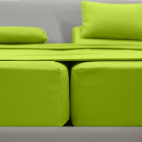 Image of Elegant Comfort Luxurious 1500 Premium Hotel Quality Microfiber Three Line Embroidered Softest 5-Piece Bed Sheet Set, Wrinkle and Fade Resistant, Split King, Lime