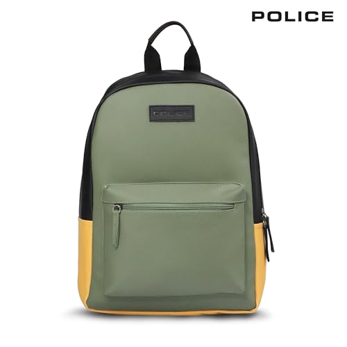 Image of POLICE 20 Ltrs Vegan Leather (15 inch) Laptop Backpack water resistant sustainable bags with rain proof zippers for Men, Women, Boys and Girls, (BLACK /TAN /GREEN)