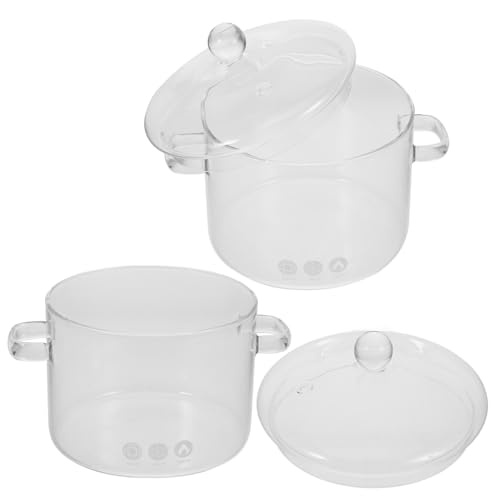 DIYEAH 2 piezas Ollas de Vidrio Borosilicato para Cocinar con Tapa Resistente al Calor para Estofados Sopa Leche Cocina Doméstica
