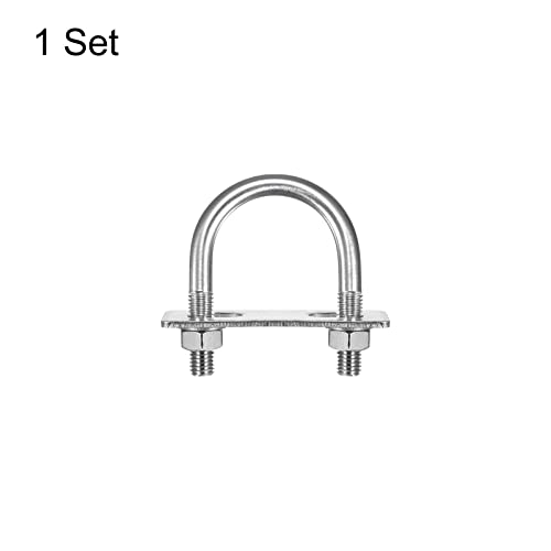 Image of uxcell Round U-Bolts, 44mm(1.73 inch) Inner Width 73mm Length M10 304 Stainless Steel U Clamp Bolt with Nuts Washers and Plates, for Boat Trailer