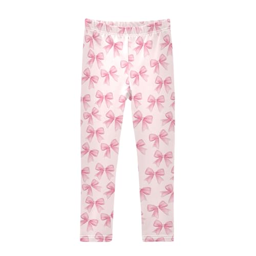 Watercolor Pink Bows Girls Leggings Soft Comfortable Athletic Leggings Dancing Pants for 4-10 Years