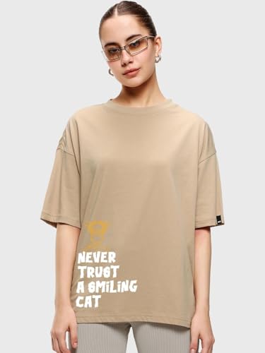 Image of Bewakoof X Garfield Garfield Women's 100% Cotton Graphic Print Oversized Fit Half Sleeve V-Neck T-Shirt | Casual wear | Streetwear | Oversized Tshirt for Woman Cotton| Baggy