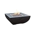 Modeno Aurora Outdoor Firepit Table Grey Durable Round Fire Bowl Glass Fiber Reinforced Concrete Patio Fireplace 34 Inches Electronic Ignition Cover Lava Rock Included Natural Gas
