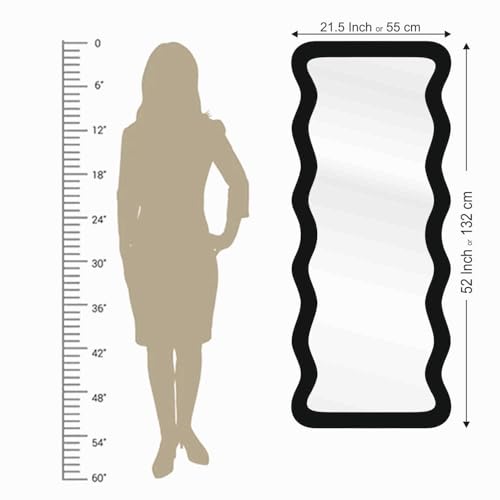 Image of Creative Arts n Frames 22 x 52 inch Full Length Dressing Chevel Long MDF Wood Zigzag Curvy Irregular Shape Framed HD Mirror Home Decor Items (Classic Black Zigzag2 Full Length Mirror)