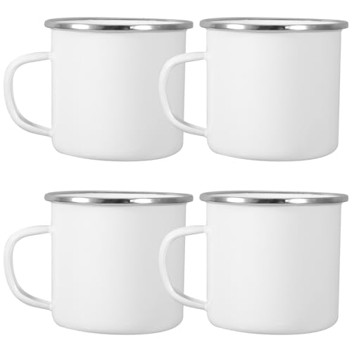 Image of FRCOLOR 4pcs Enamel Camping Mug Set White Lightweight Portable Coffee Cup