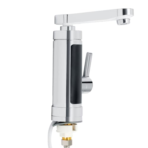 Chauffe-eau instantané - Robinet électrique à chauffage rapide - En acier inoxydable - Avec affichage de la température LED - Petit chauffe-eau instantané rotatif à 360° - Pour cuisine, jardin, salle