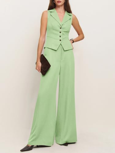 Cicy Bell Womens Vest Sets Summer 2 Piece Outfits Button Crop Blazer Vest and Wide Leg Pant Suits2