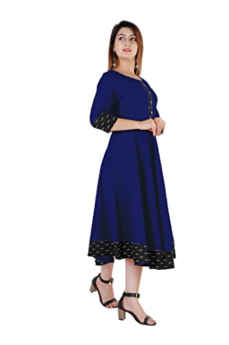 Image of Cotton Plain Black Parinted Lace Border Anarkali Dress Kurtis for Women - Not a Set with Dupatta or Pant