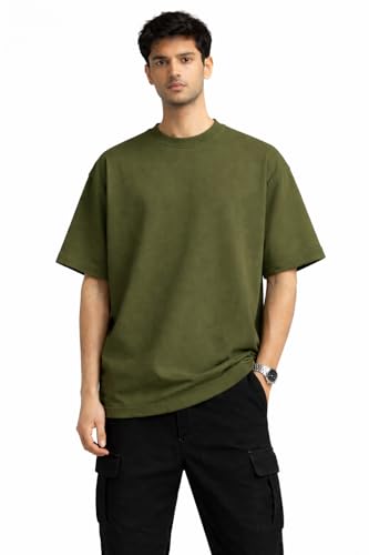 CLUB0019 Oversized Cotton T-Shirt 240 GSM Olive Green - Image 2