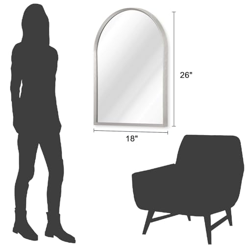 Image of Arched Wall Mirror, 26 inchx18 inch Silver Arch Mirror, Metal Frame Bathroom Mirrors, Arched Vanity Mirror for Living Room Bedroom Mantel Entryway