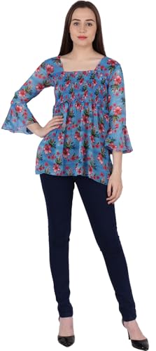 Image of POPWINGS Printed Chiffon Peplum Tops for Women