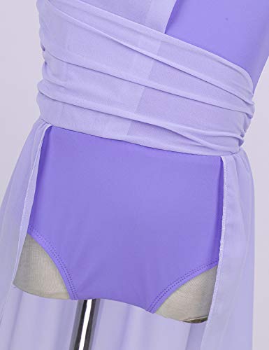 Zdhoor Lyrical Dance Costume Kids Girls Ice Skating Dress Chiffon Bodice Caged Back Ballet Leotards Lavender 14 Years #TOP5