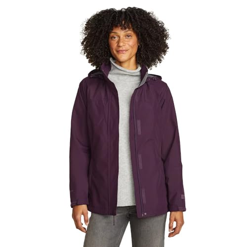 Eddie Bauer Women's Packable Rainfoil Waterproof Rain Jacket, Waterproof, Deep Eggplant, Large, Petite