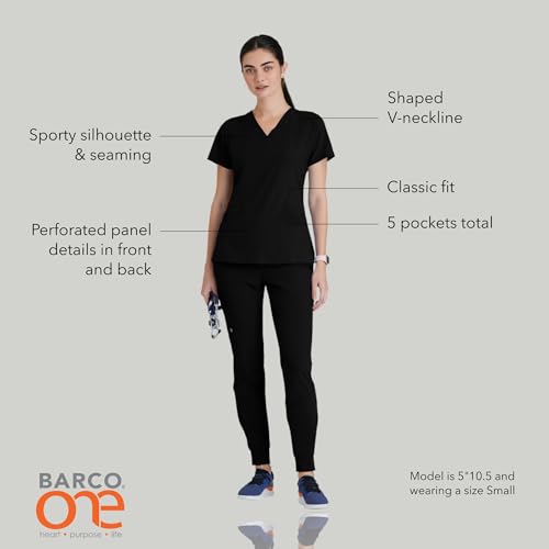 BARCO ONE Women's Pulse Scrub Top, Sporty V-Neck Medical Top w/ 4-Way Stretch & 5 Pockets