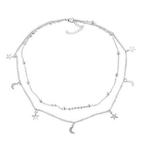 joyliveCY Doble Capa Star Moon Necklace Choker Bonito Regalo para Mujer niña