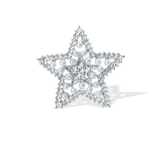 Image of Shining Cubic Zircon Star Brooch Pins Elegant Clear Crystal Flower Lapel Pin Breastpin Badges for Women Men