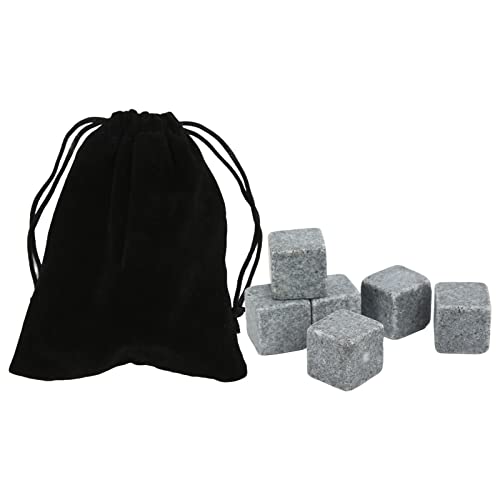 Whiskey Stones Granite Whiskey Ice Tart Stone Set with Flannel Bag for Whiskey Gin Wine Vodka Chilling 2cm x 2cm x 2cm 9 or 6 Pieces (6)