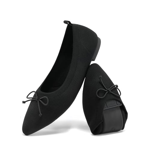DREAM PAIRS Women's Ballet Knit Flats Foldable Pointed Toe Comfortable Dressy Flat Shoes with Bow-Knot Casual Business Work Office2