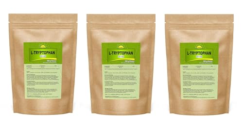L-Tryptophan (Aminosäure), vegan, 300 g (3 Beutel à 100 g), Premiumqualität ohne Zusatzstoffe, Bonemis®