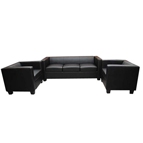 Mendler 3-1-1 Sofagarnitur Couchgarnitur Loungesofa Lille - Leder schwarz