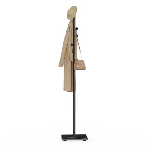 GUOHNHE Perchero de Pie, Pequeño Colgador Ropa de Metal con 8 Ganchos, Perchas Independientes en Forma de Árbol con Placa Inferior de Roca Gruesa, 30 x 30 x 175 cm, Negro, GYJ002B