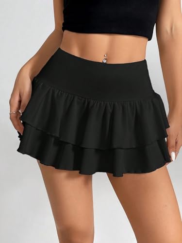 Womens Summer Solid Color Straight Ruffle Hem Casual Low Waist Mini Skirt3
