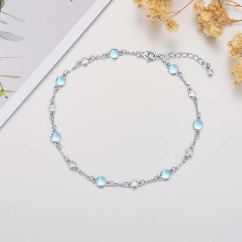 Image of HPQQ Anklet Bracelet for Women 925 Sterling Silver Natural Stone Chain Ankle Bracelet Beach Summer Fine Jewelry Birthday Mothers Day Gifts for Women Her Mom