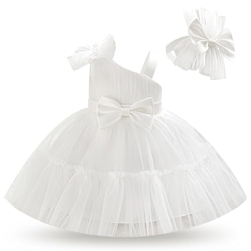 IDOPIP Toddler Baby Flower Girl Dress Bowknot Princess Tulle Tutu Party Wedding Birthday Pageant Dresses with Headband Outfit