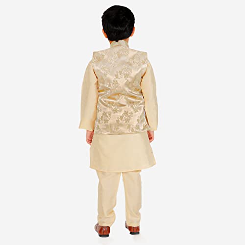 Image of Pro-Ethic Style Developer Kurta Pajama For Kids Boys With Waistcoat | Silk | Floral | Traditional Dress (S-209)