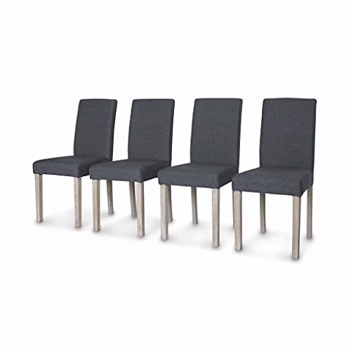 Alice's Home - Lot de 4 chaises - Rita - chaises en Tissu. Pieds en Bois cérusé. Gris foncés