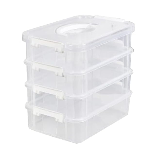 PUSOKEI Stack Carry Storage Box, Stackable Storage Container Box Versatile Transparent with Lid for Office for Home (White)