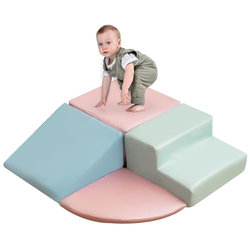 Image of MOOITZ Foam Climbing Blocks for Toddlers, 4pcs Climbing Toys for Toddlers for Climb,Crawl and Slide, Toddler Climbing Toys Indoor for Nursery, Living Room, Children's Room (Pink)
