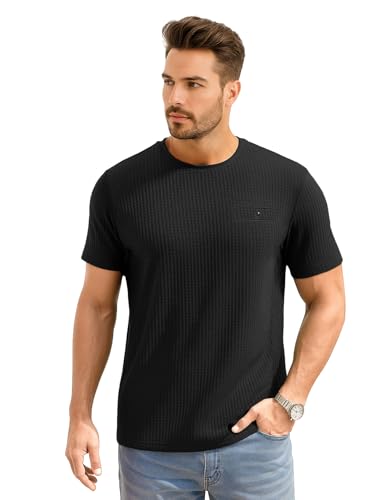 Image of AWG ALL WEATHER GEAR Men Solid Waffle Crew Neck Tshirt | Waffle Knit T-Shirt | Men's T-Shirt | Tees for Man | Textured Half Sleeve T-Shirt's | Tshirt for Men Stylish