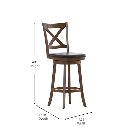 Merrick Lane Butaco Giratorio Sora Crossback Altura de Barra - Acabado Roble Antiguo - Asiento Negro Acolchado en Cuero Sintético - Giro de 360° - Reposapiés Integrado miniatura 2