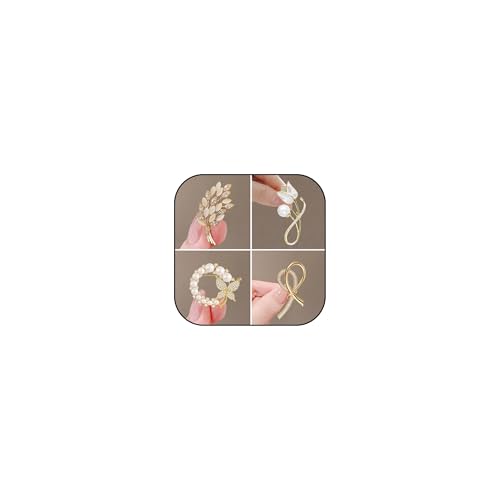Image of 4Pcs Scarf Ring Tie Cinch Clip for Women Shawl Clothing Shirt Sweater Clips to Tighten Metal Pearl Flower Round Circle Pin Buckle Bandana Ring Trendy Silk Scarf for Women