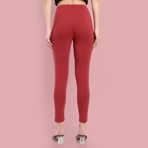 Image of ONE SKY Women Ankle Length Leggings | Premium Cotton Modal Spandex Blend | High Waist Stretchable & Bio-Washed Fabric | Colour-Lock | Ethnic Leggings for Women